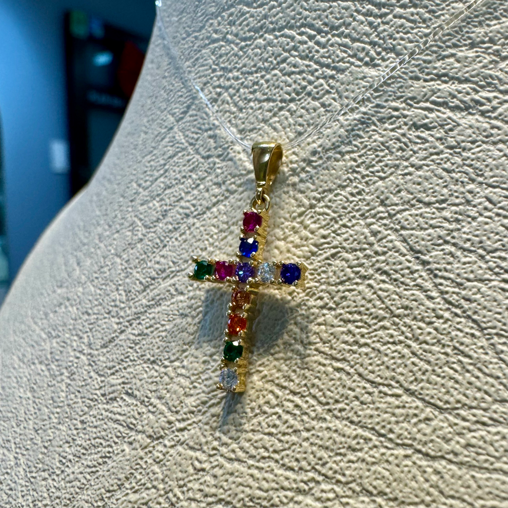 Dije oro 18k cruz circones colores