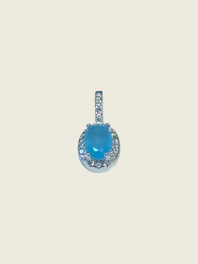 Dije en plata baston y ciron ovalo azul claro