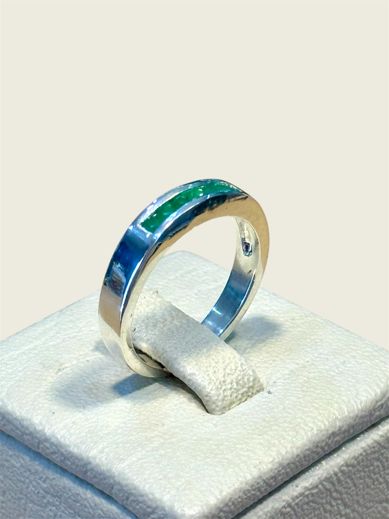 [A0168 AN] Argolla en plata con 6 esmeraldas T.7.5