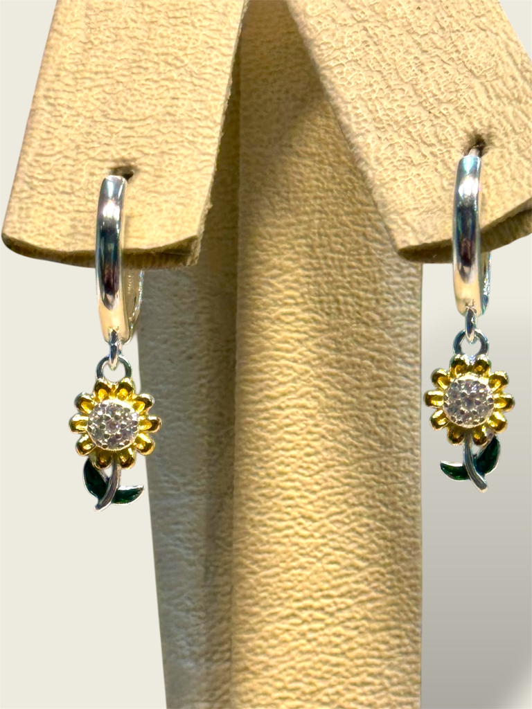 [A0271 AR] Candonga en Plata pequeña cierre de presión con girasoles colgantes