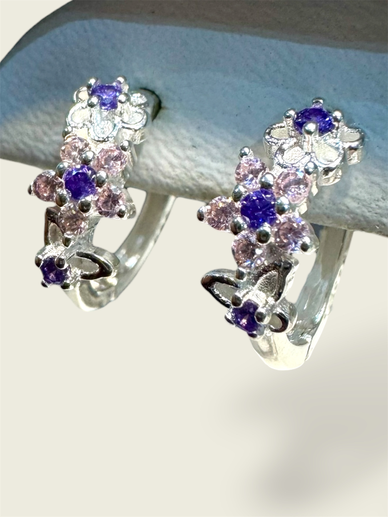 [A0272 AR] Candonga en Plata pequeña cierre de presión flores moradas