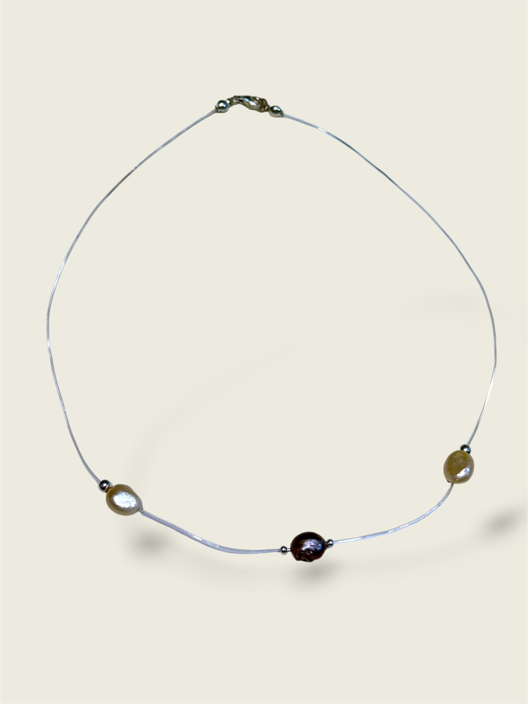 [A0208 CA] Gargantilla nylon con perlas y esferas de plata